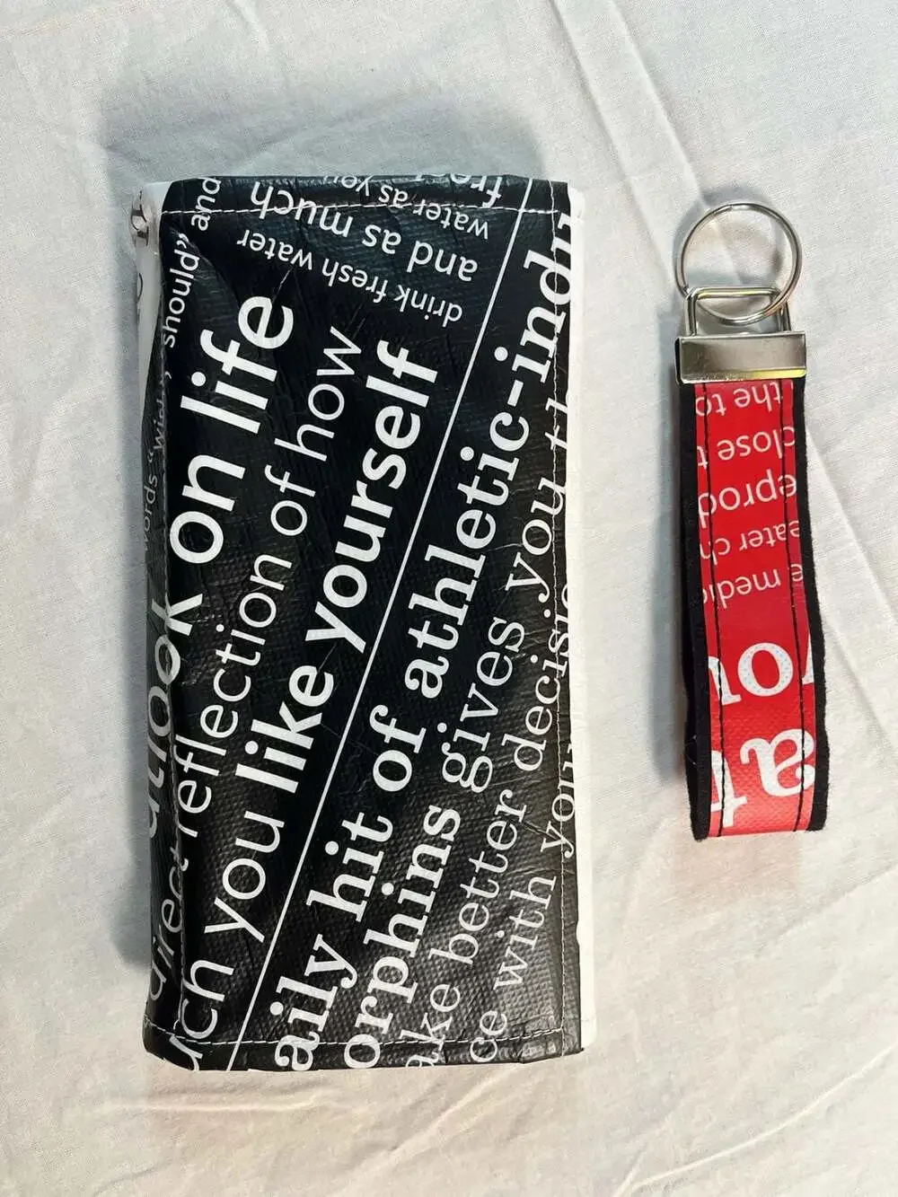 Lululemon Athletica Upcycled Manifesto Print Long Wallet Clutch with Keychain